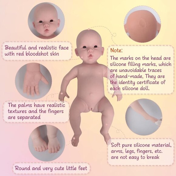 🆕18.5 Inches  Girl Unisex Full Body Silicone Soft Nude Newborn Reborn Baby Doll - Picture 3 of 5